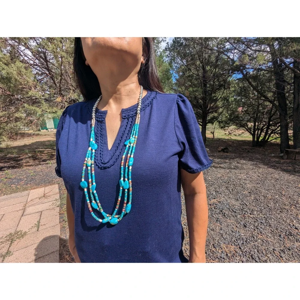 Vintage‎ Navajo Handmade Turquoise Necklace Silver Plated Beads